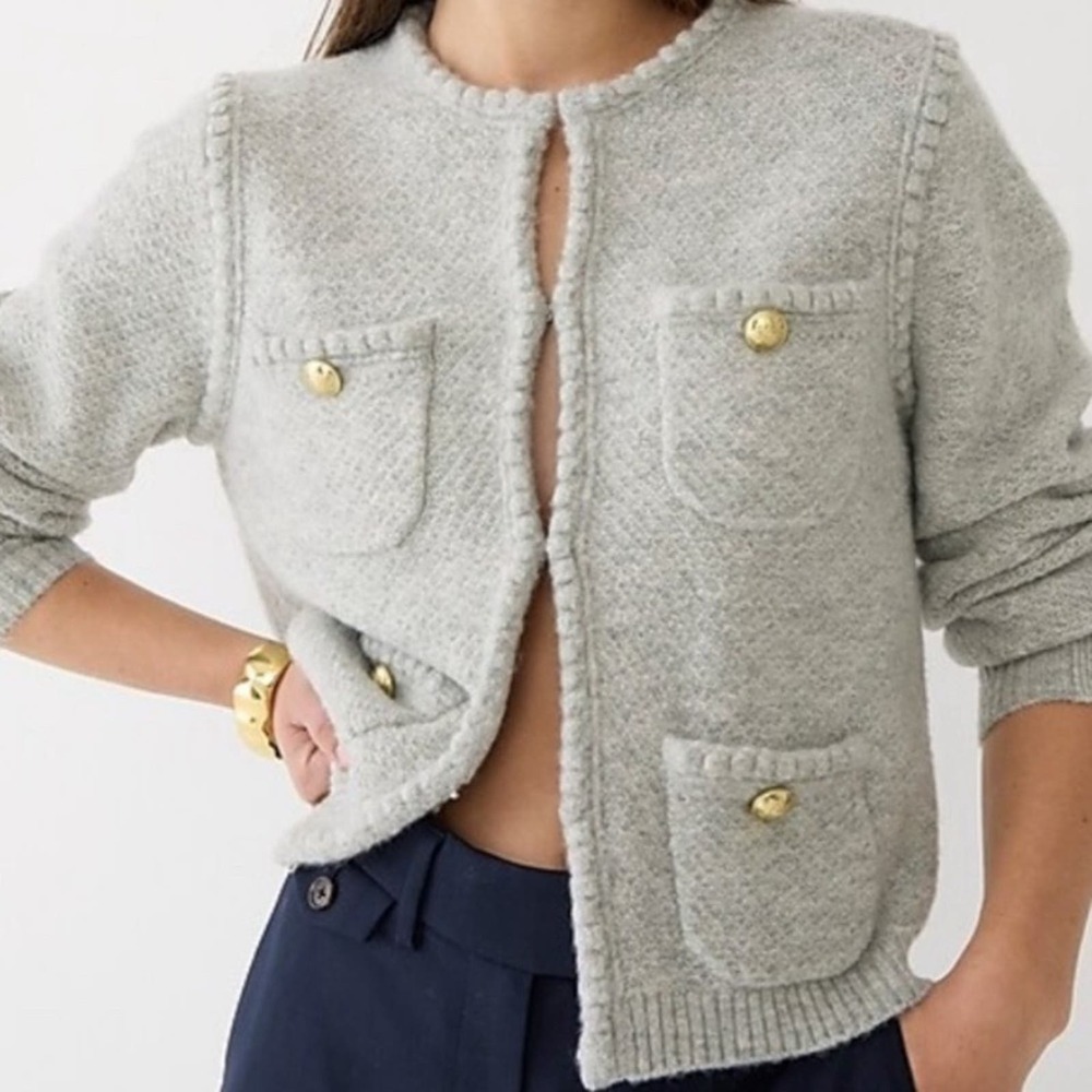 J.Crew Odette Sweater Lady Merino Wool Alpaca Blend Jacket in Grey Size: XL